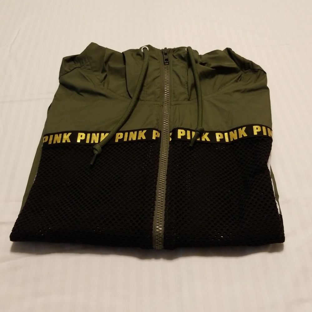 Hunter green and black rain coat